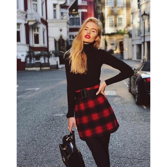 Red Tartan Check Mini Skirt | Holiday Edit | Boston Proper Fall Winter Look  EUC - Picture 7 of 9